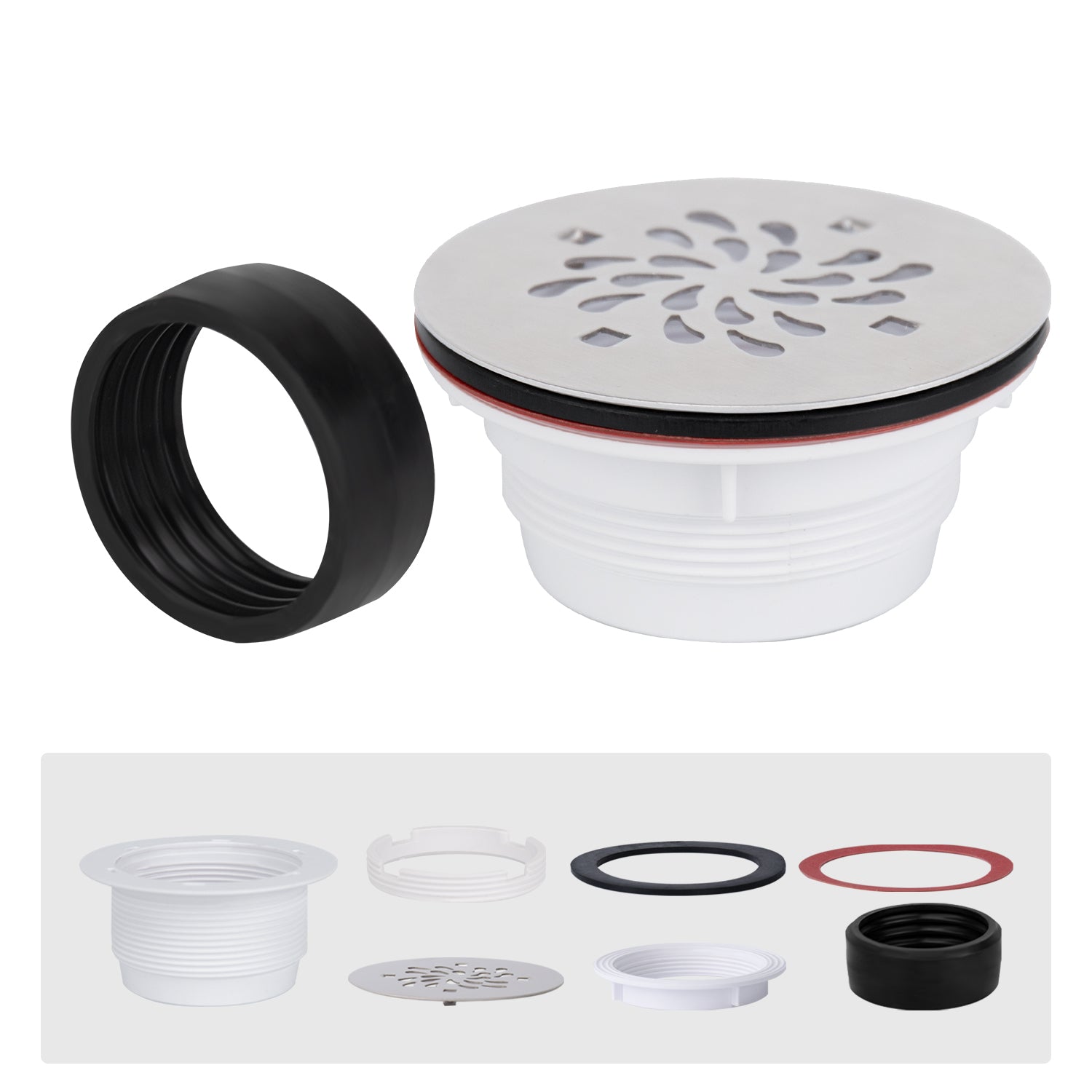 4-1/4 Inch Round Shower Base Drain – No Caulk ABS Compression Design, Fits 2