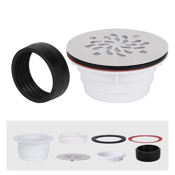4-1/4 Inch Round Shower Base Drain – No Caulk ABS Compression Design, Fits 2" Pipe, Brushed Nickel Finish