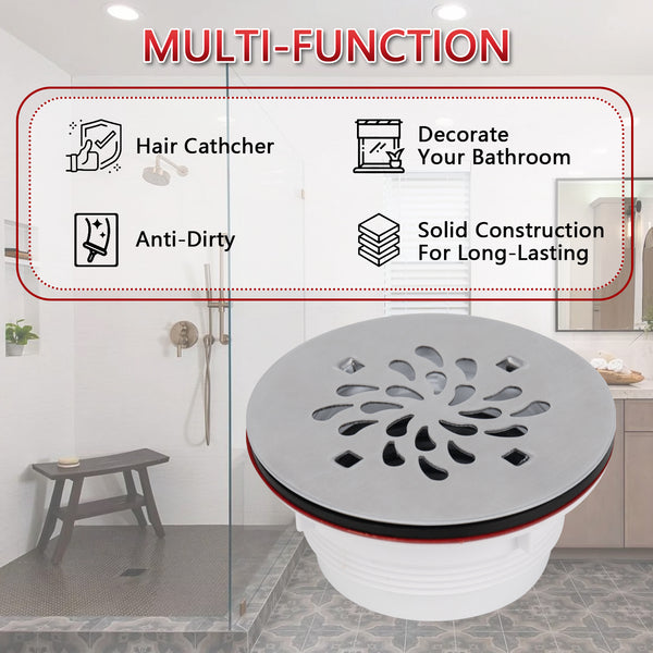 4-1/4 Inch Round Shower Base Drain – No Caulk ABS Compression Design, Fits 2" Pipe, Brushed Nickel Finish