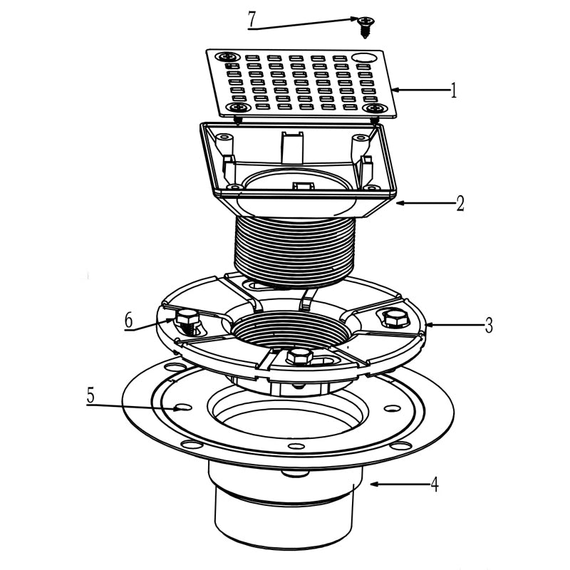 ABS Square Shower Drain for Low Profile Show Pan Drain with SS 304 Decor Swirl Grate  UGSD001-ABS