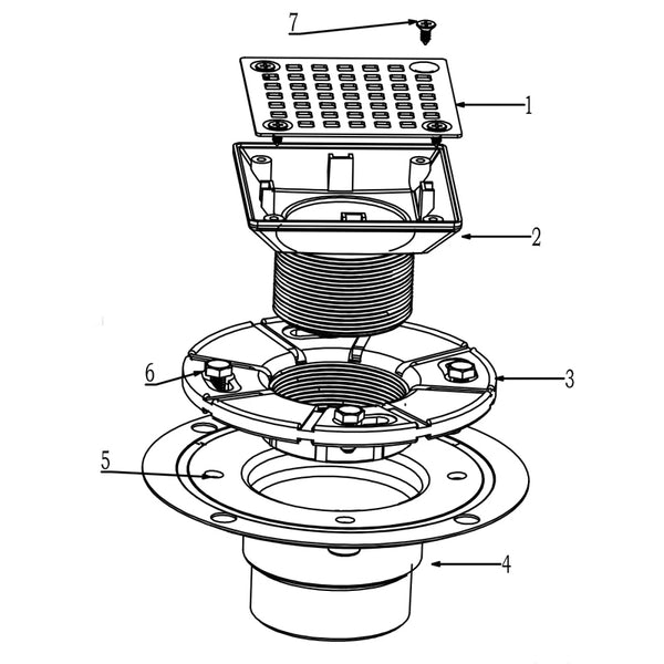 ABS Square Shower Drain for Low Profile Show Pan Drain with SS 304 Decor Swirl Grate  UGSD001-ABS