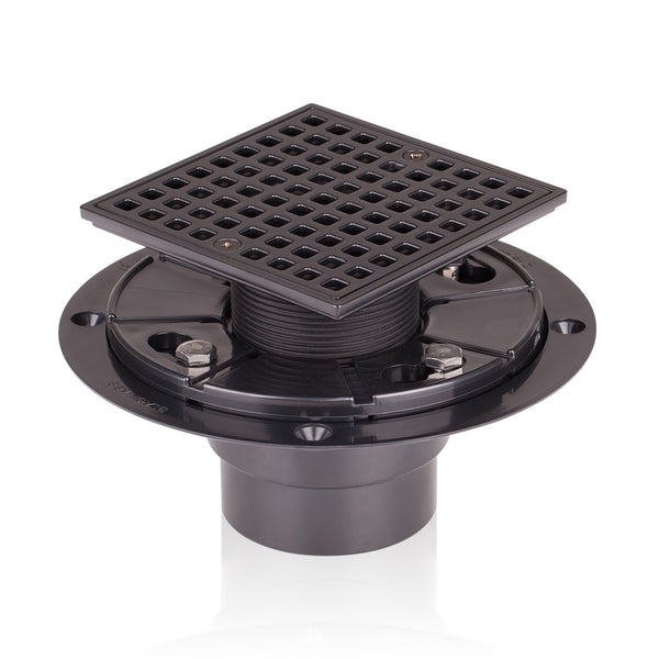 4-1/4 Square Shower Drain, Matte Black Strainer with Hair Catcher UGSD002-MB