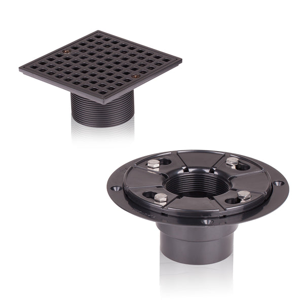 4-1/4 Square Shower Drain, Matte Black Strainer with Hair Catcher UGSD002-MB