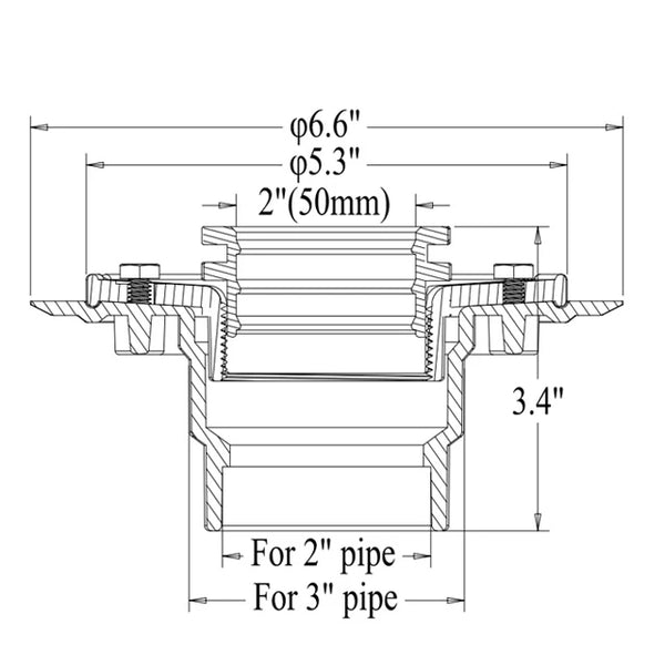 Shower Drain Base With Rubber Gasket  for Linear Drain 2" Outlet PVC Material