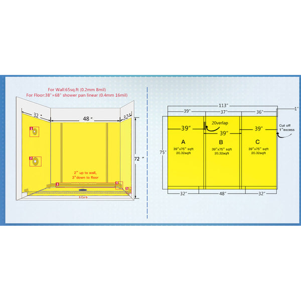 Waterproof Membrane and Vapor Retarder for Shower 108 sq Ft | 3ft3inX33ft (1mX10m)