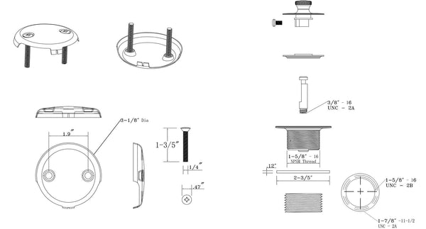 Bathtub drain Conversation Kit Assembly, Tub Drain Kit Lift and Turn, All Brass Construction