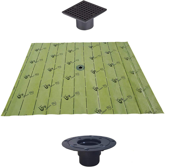 Uni-Green Shower Pan Liner Kits 5‘X6‘ with Center Drain Matte Black