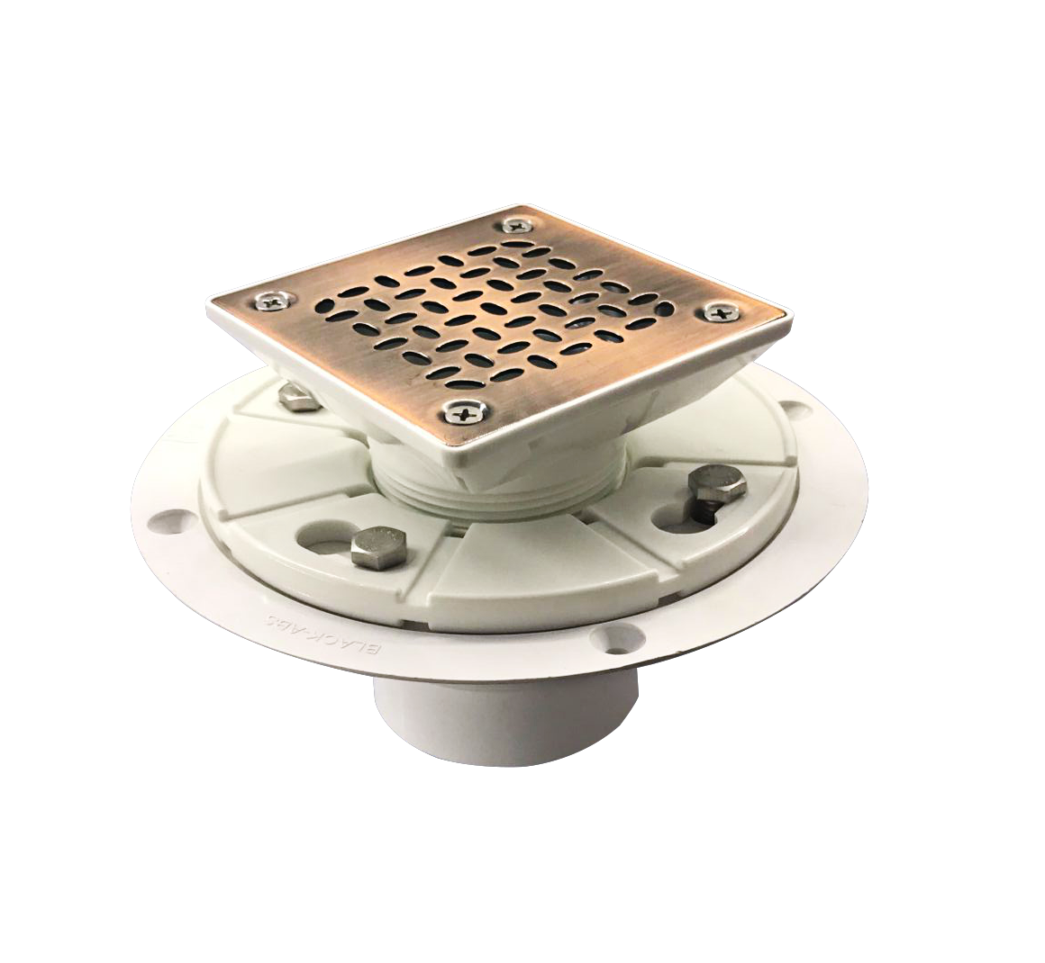 PVC Square Shower Drain for Low Profile Show Pan Drain with Grating Dip Bronze Finish