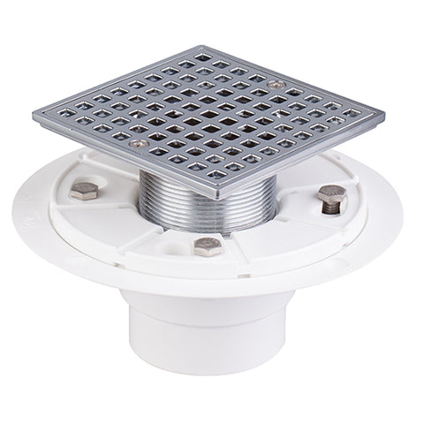 4-1/4" Plastic Floor Shower Drain With Square Drain Grate Chrome Plated UGSD002-PVC