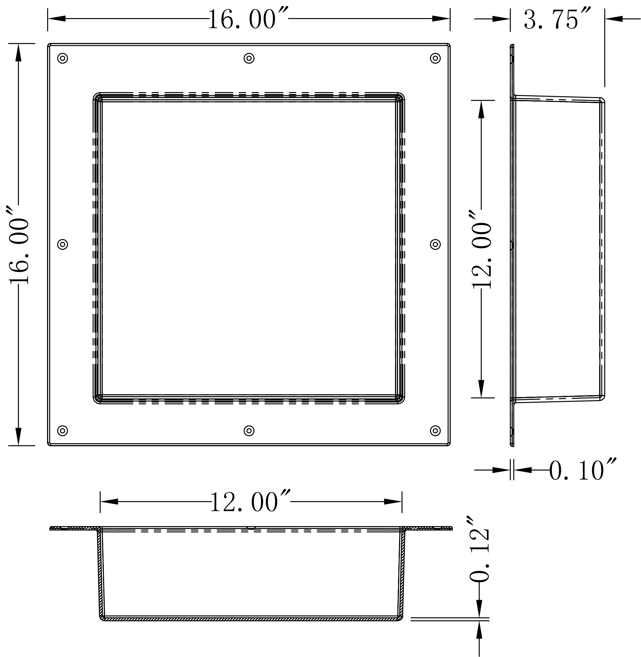 16''×16'' Single Square Shower Niche Ready to Tile Flapped Over Design UGSN1616