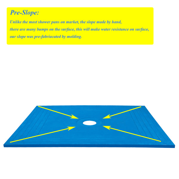 Tile Shower Pan Kit 60X48" | Cut-to Fit | Including: Shower Pan, Adjustable Shower Drain, and Waterproof Membrane.