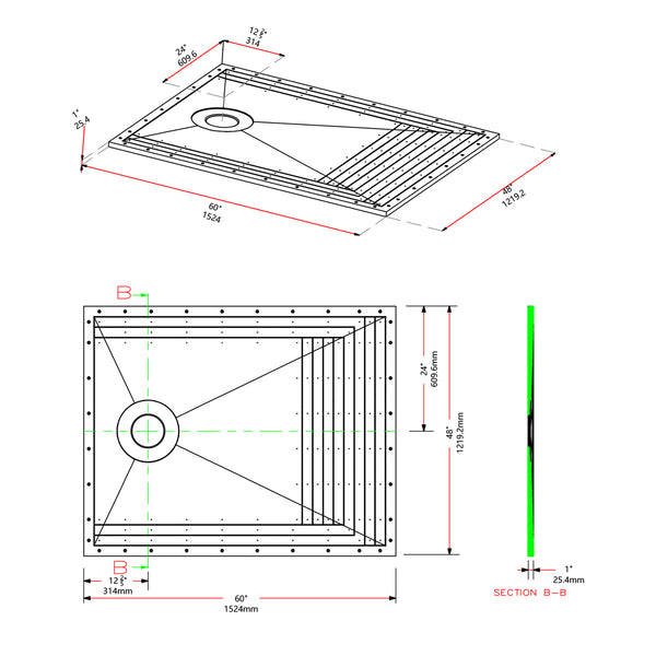 Tile Shower Pan Kit 60X48" | Cut-to Fit | Including: Shower Pan, Adjustable Shower Drain, and Waterproof Membrane.