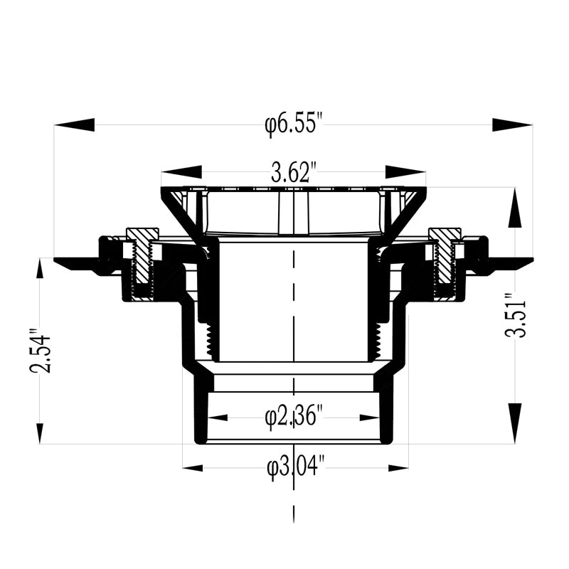 Square Shower Drain for Low Profile Shower Pan with SS304 Grating, Drain Flange PVC Material    UGSD001